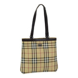 Luxury Burberry Nova Check Tote Bag PVC Leather Beige Auth th5205