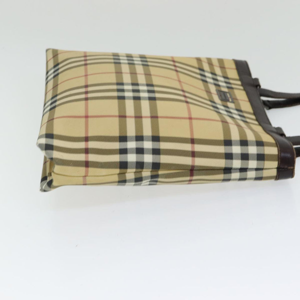 Luxury Burberry Nova Check Tote Bag PVC Leather Beige Auth th5205