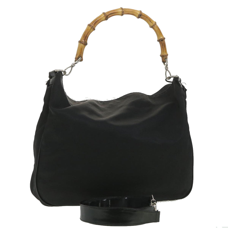 Gucci Bamboo Hand Bag Nylon 2way Black 1998 ny202