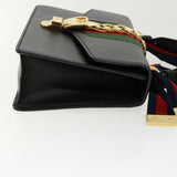Gucci Web Sherry Line Silvi Shoulder Bag Leather Black Green 421882 lt690