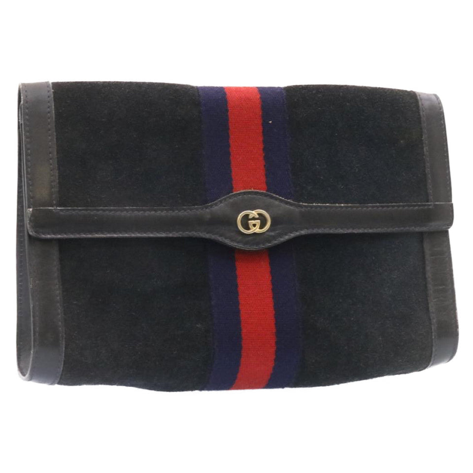Gucci Sherry Line Clutch Bag Suede Navy Red am1160s