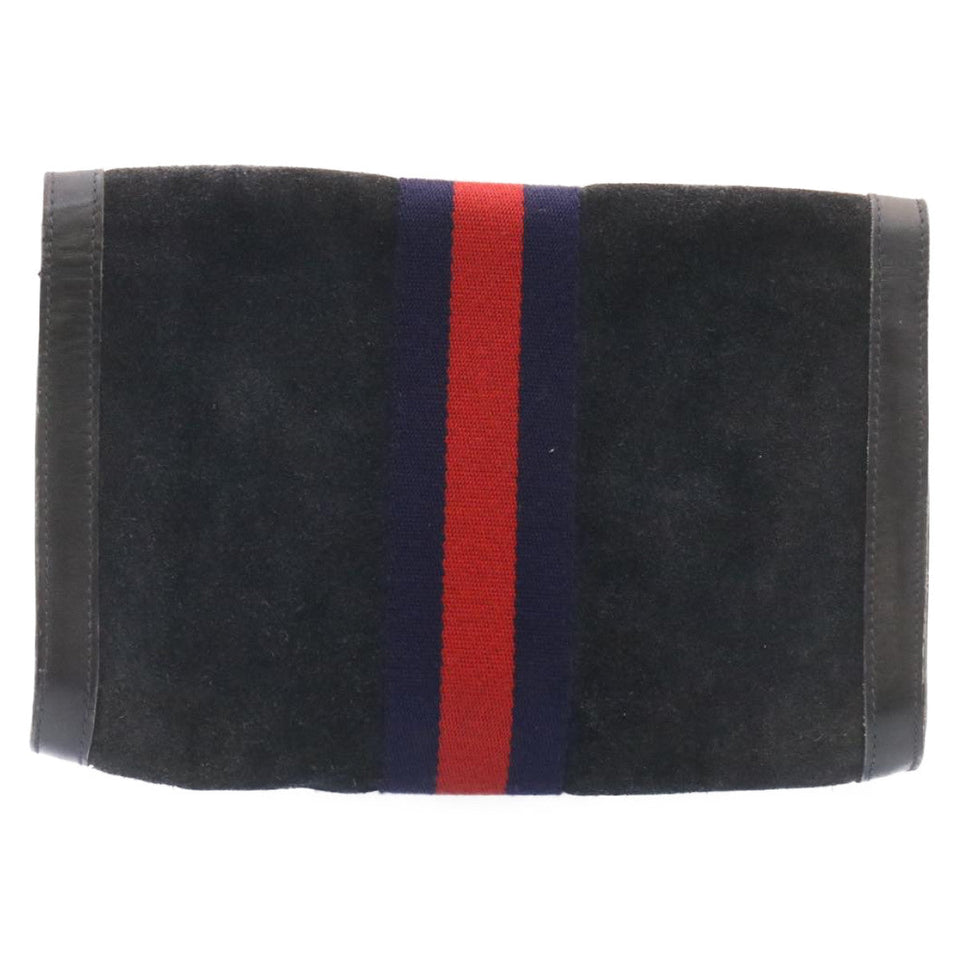 Gucci Sherry Line Clutch Bag Suede Navy Red am1160s