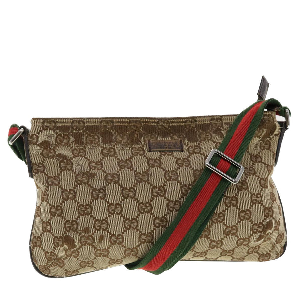 Gucci GG Canvas Web Sherry Line Shoulder Bag Beige Green Red 189749 ti1038
