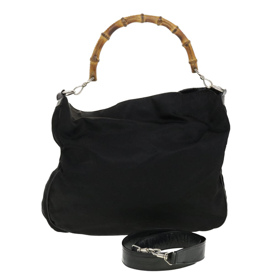 Gucci Bamboo Hand Bag Canvas 2way Black 001 1577 2615 ti1056