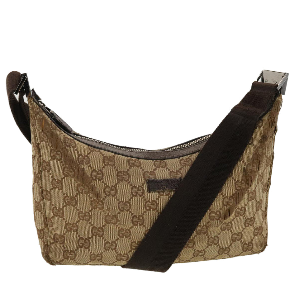 Gucci GG Canvas Shoulder Bag Beige Dark Brown ti1138