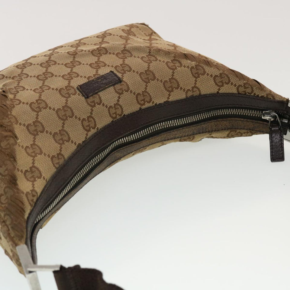 Gucci GG Canvas Shoulder Bag Beige Dark Brown ti1138