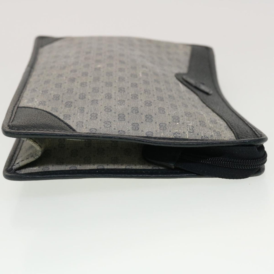 Gucci Micro GG Canvas Clutch Bag PVC Leather Gray Navy ti1145