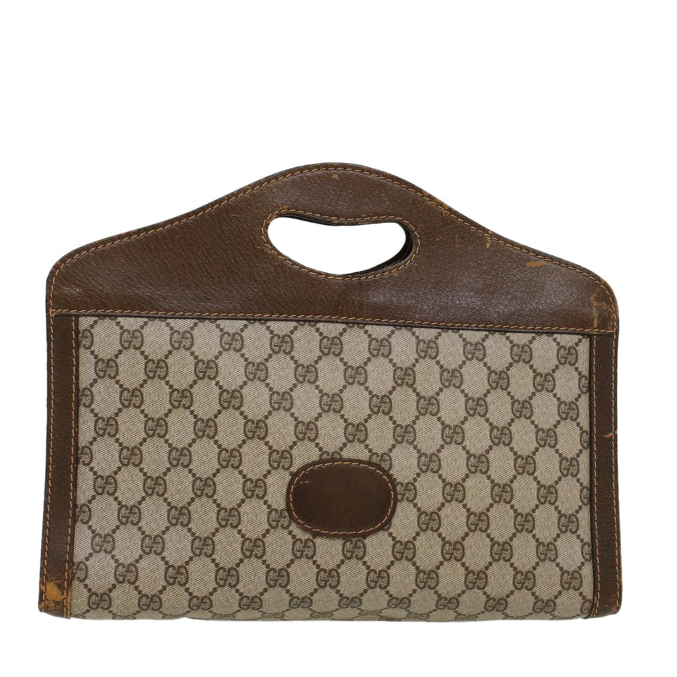 Gucci GG Canvas Hand Bag PVC Leather Beige ti1150