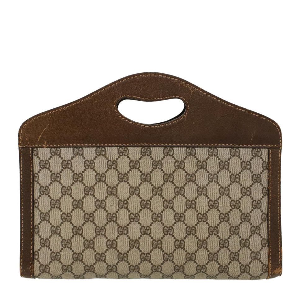 Gucci GG Canvas Hand Bag PVC Leather Beige ti1150