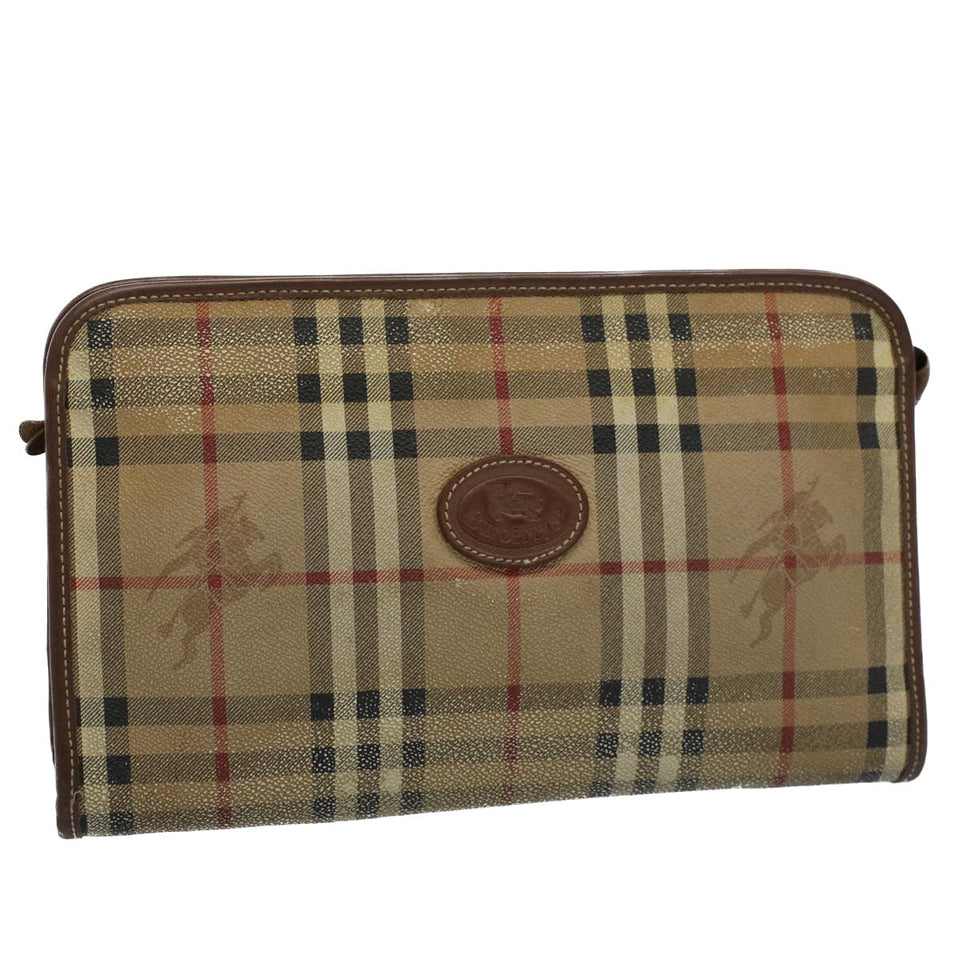 Luxury BurberrySs Nova Check Clutch Bag PVC Leather Beige Auth ti1243