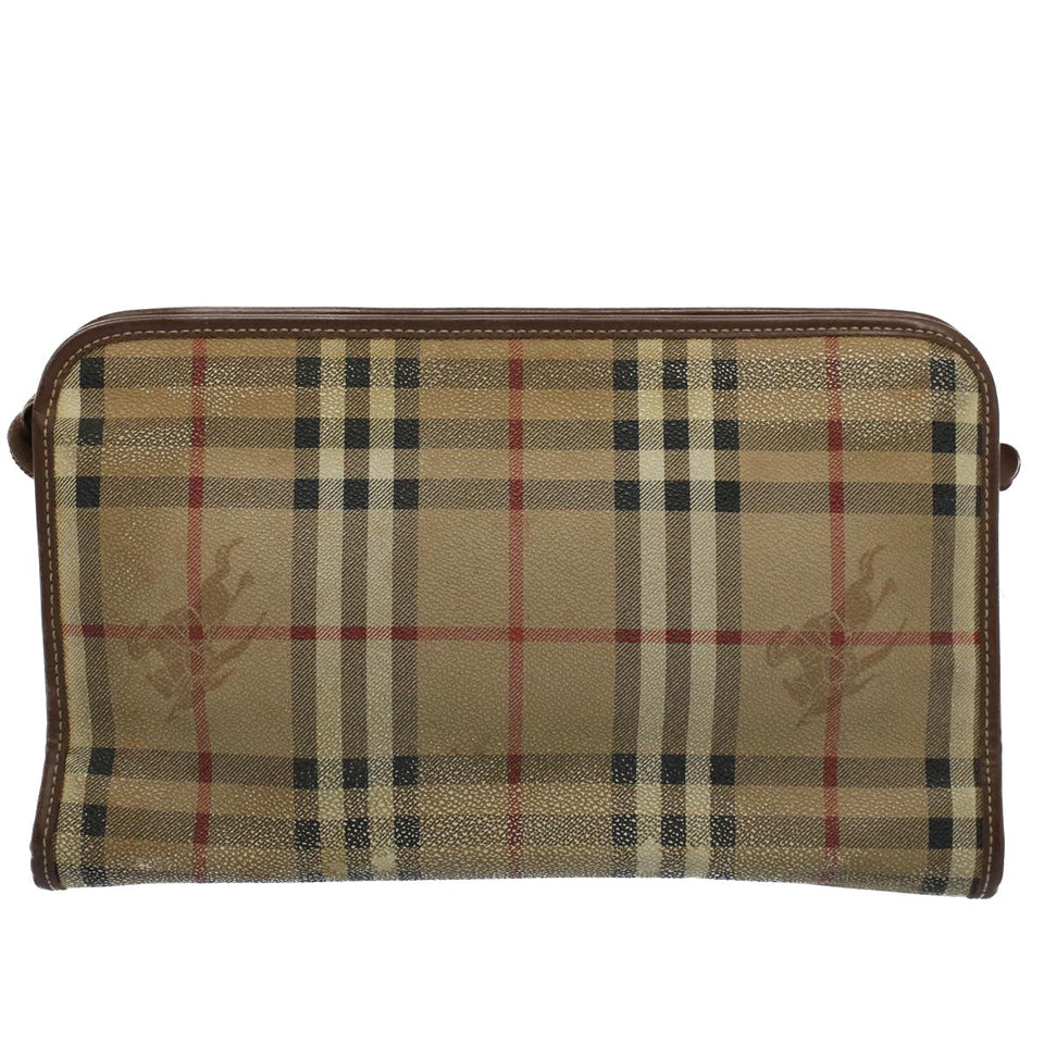 Luxury BurberrySs Nova Check Clutch Bag PVC Leather Beige Auth ti1243