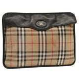 Luxury BurberrySs Nova Check Clutch Bag Canvas Beige Auth ti1616