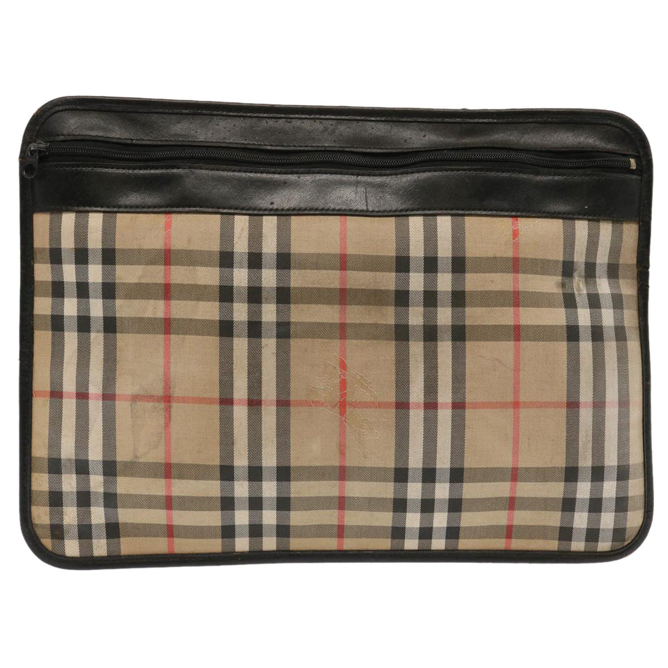 Luxury BurberrySs Nova Check Clutch Bag Canvas Beige Auth ti1616