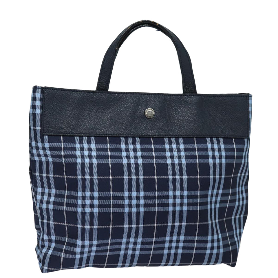 Luxury Burberry Nova Check Hand Bag Nylon Navy Auth ti1769