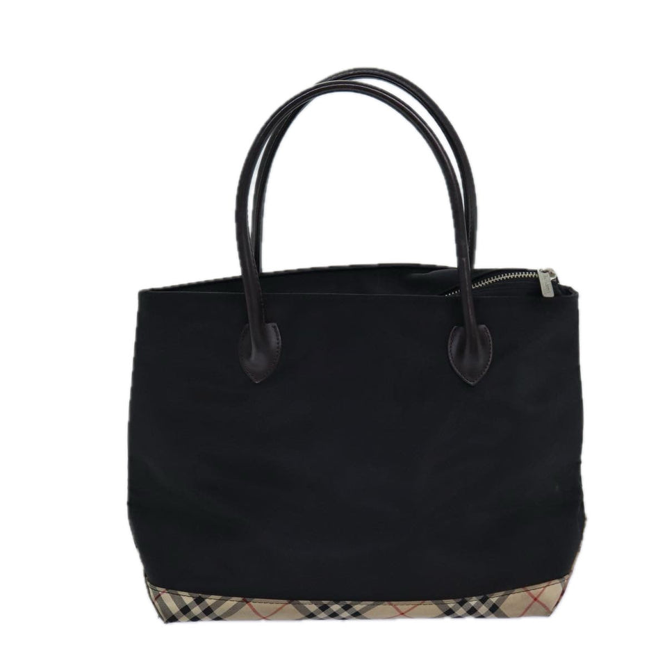 Luxury BurberrySs Nova Check Blue Label Hand Bag Canvas Black Auth ti1780