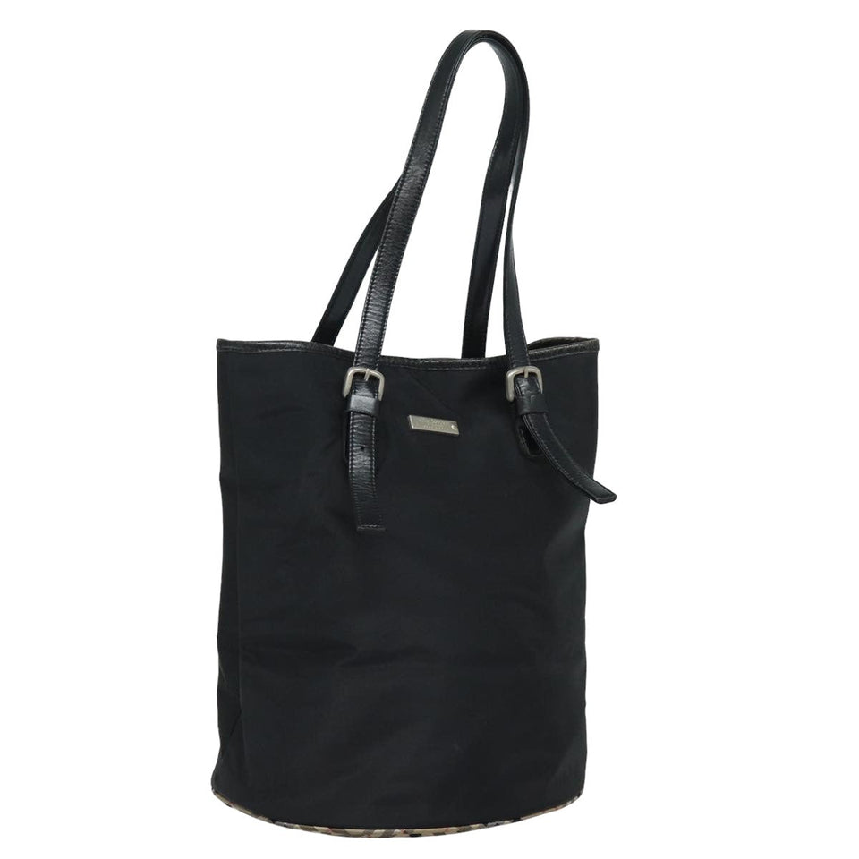Luxury BurberrySs Nova Check Blue Label Shoulder Bag Nylon Black Beige Auth ti1781
