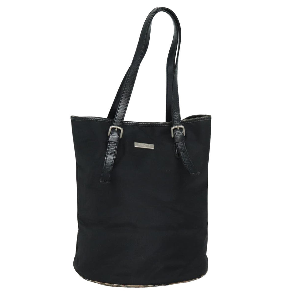 Luxury BurberrySs Nova Check Blue Label Shoulder Bag Nylon Black Beige Auth ti1781