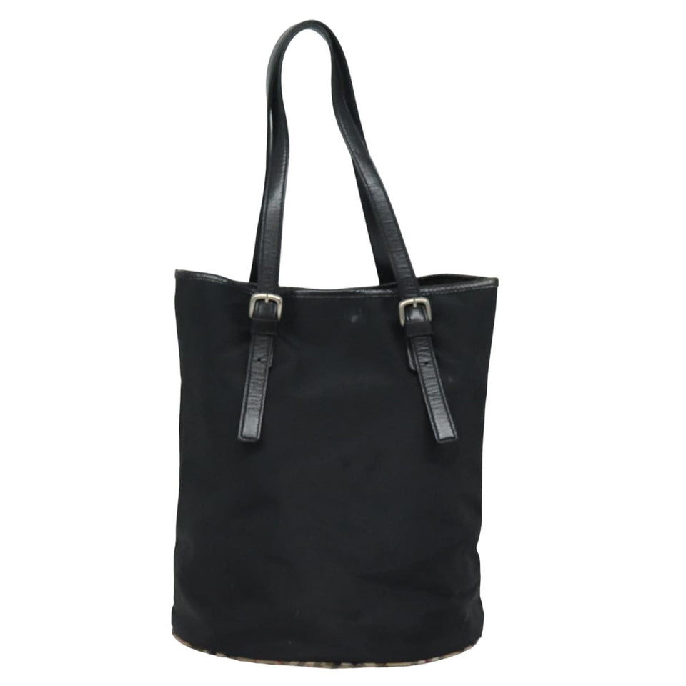 Luxury BurberrySs Nova Check Blue Label Shoulder Bag Nylon Black Beige Auth ti1781