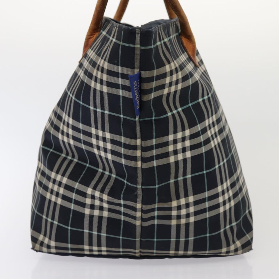 Luxury Burberry s Nova Check Blue Label Hand Bag Canvas 2Set Navy Auth ti1802