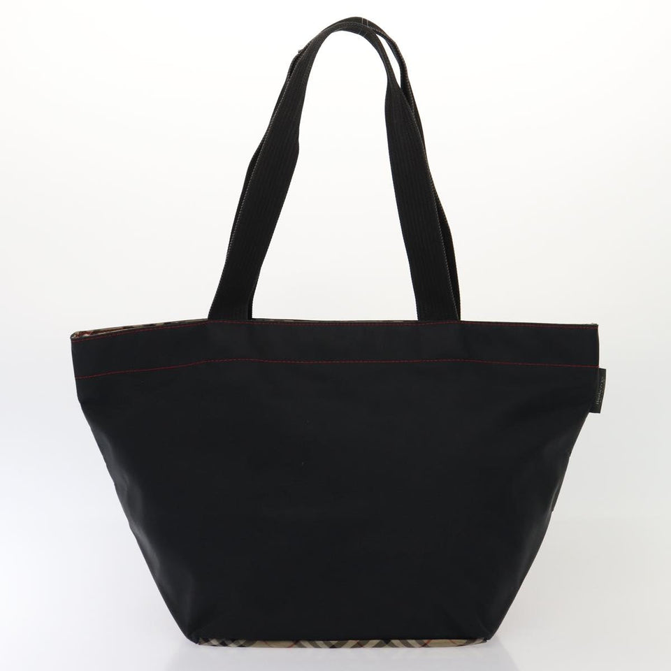 Luxury Burberry s Nova Check Blue Label Hand Bag Canvas 2Set Black Auth ti1803