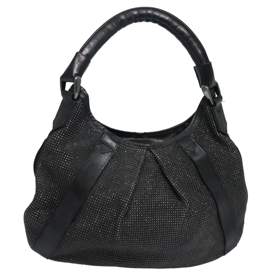 Luxury Burberry Studs Shoulder Bag Leather Black Auth ti1805