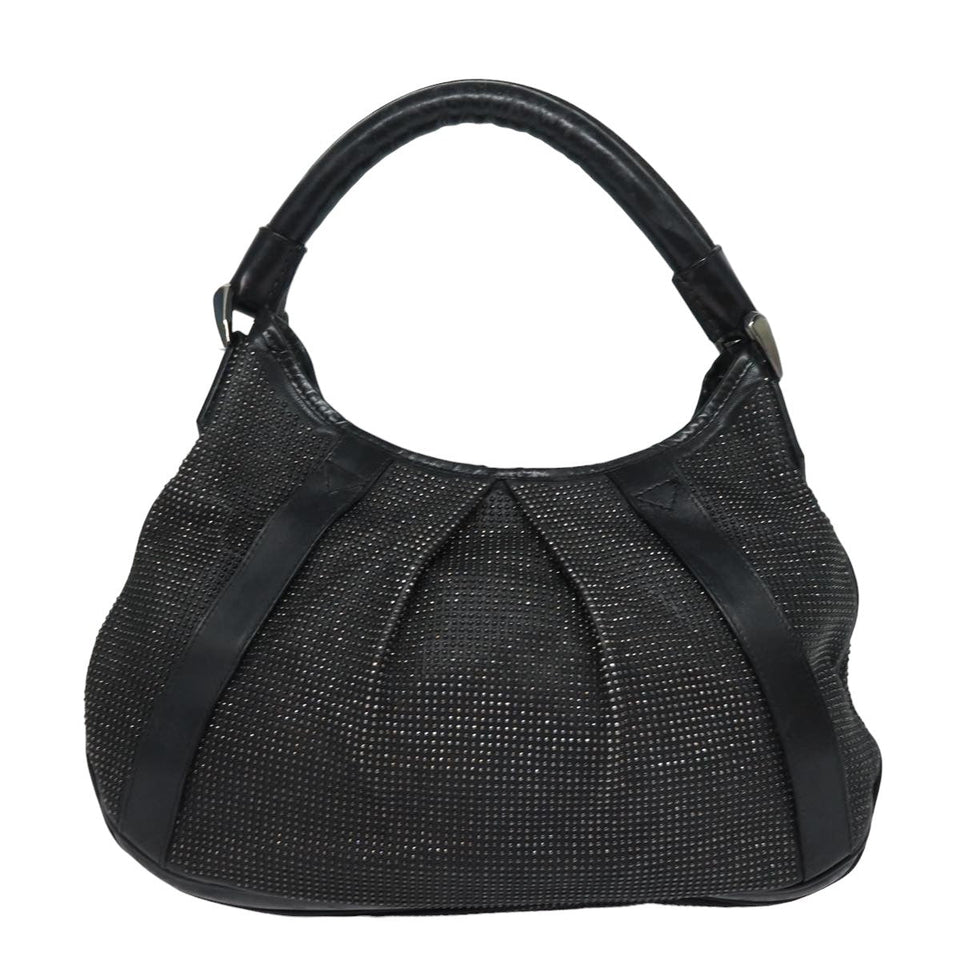 Luxury Burberry Studs Shoulder Bag Leather Black Auth ti1805