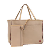 Luxury Burberry Nova Check Tote Bag Canvas Beige Auth ti1812