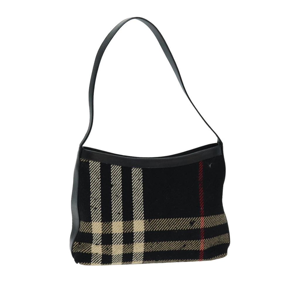 Luxury Burberry Nova Check Shoulder Bag Canvas Black Auth ti1818