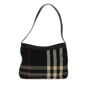 Luxury Burberry Nova Check Shoulder Bag Canvas Black Auth ti1818