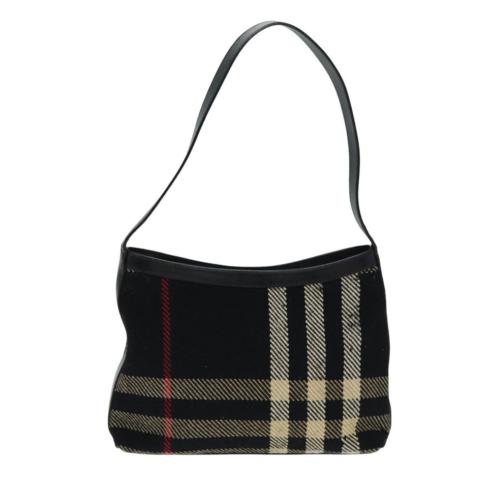 Luxury Burberry Nova Check Shoulder Bag Canvas Black Auth ti1818