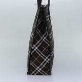 Luxury BurberrySs Nova Check Blue Label Tote Bag Nylon Leather Brown Black Auth ti1822