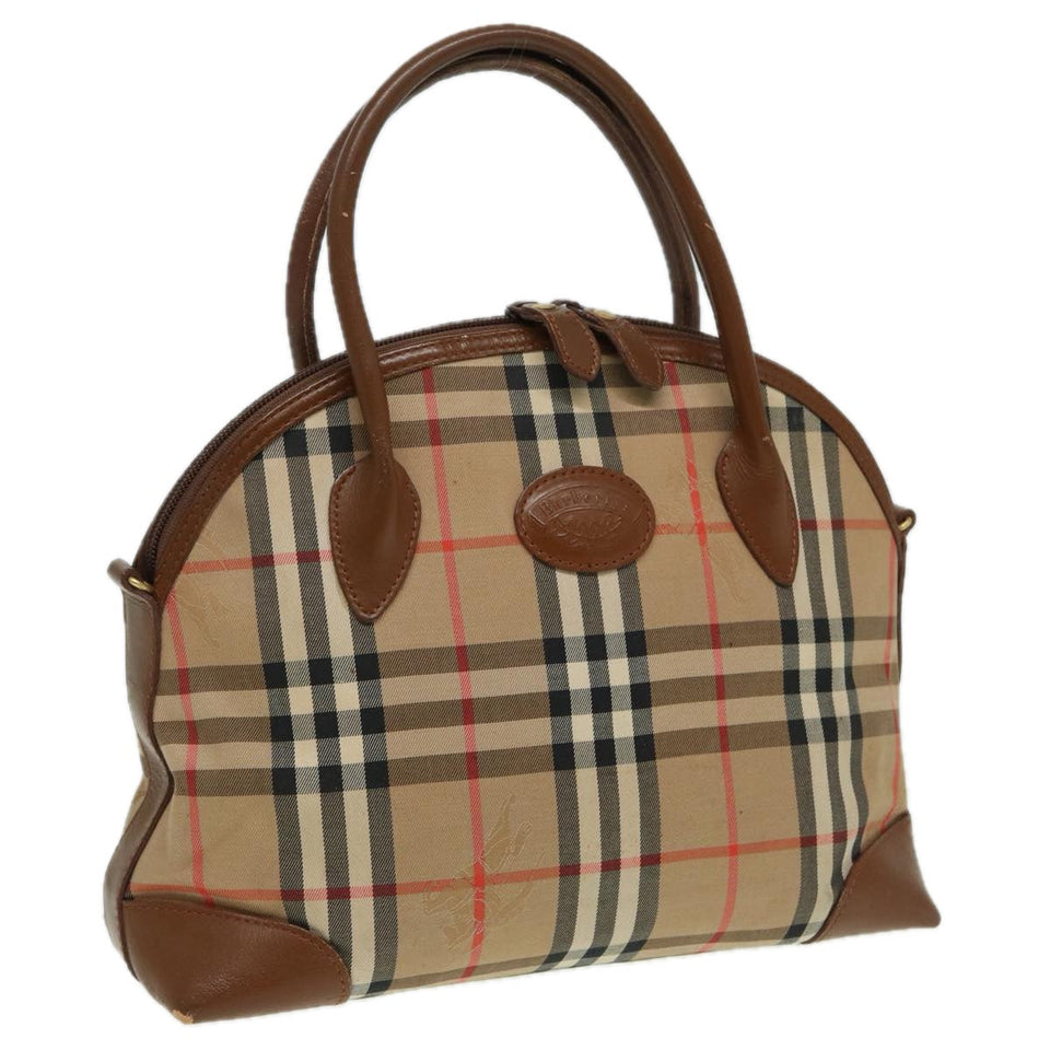 Luxury BurberrySs Nova Check Hand Bag Canvas Beige Auth ti1856