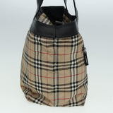 Luxury Burberry Nova Check Tote Bag Nylon Beige Black Auth ti1868