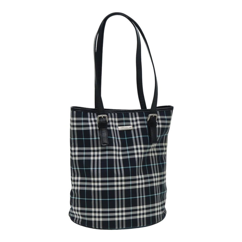 Luxury BurberrySs Nova Check Blue Label Shoulder Bag Nylon Navy Auth ti1890