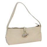 Luxury Burberry Shoulder Bag Leather Cream Silver Auth ti1931