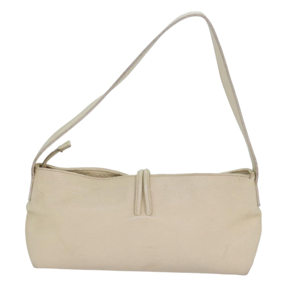 Luxury Burberry Shoulder Bag Leather Cream Silver Auth ti1931