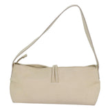 Luxury Burberry Shoulder Bag Leather Cream Silver Auth ti1931