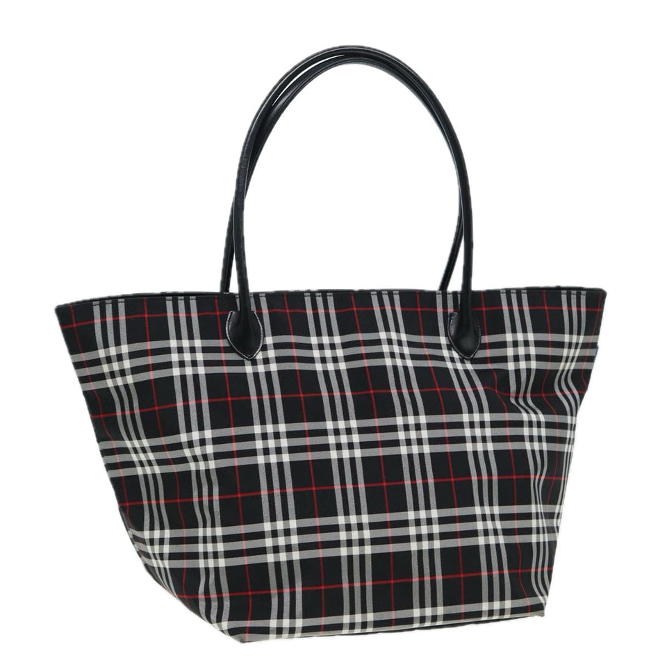Luxury BurberrySs Blue Label Tote Bag Nylon Black Silver Auth ti1960