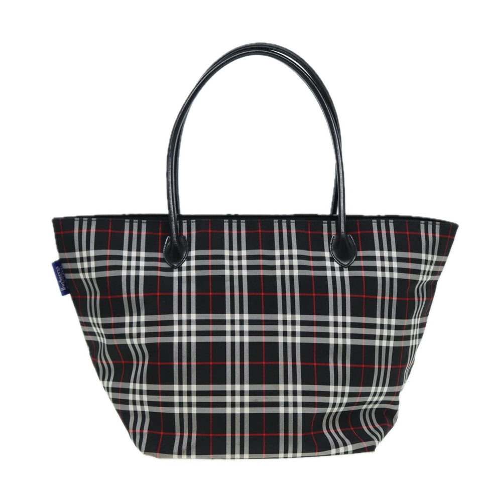 Luxury BurberrySs Blue Label Tote Bag Nylon Black Silver Auth ti1960