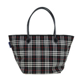 Luxury BurberrySs Blue Label Tote Bag Nylon Black Silver Auth ti1960