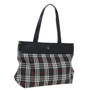 Luxury Burberry Nova Check Tote Bag Nylon Black Silver Auth ti1963