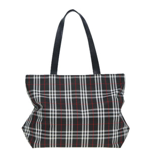 Luxury Burberry Nova Check Tote Bag Nylon Black Silver Auth ti1963