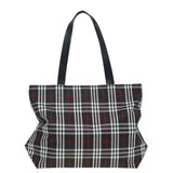 Luxury Burberry Nova Check Tote Bag Nylon Black Silver Auth ti1963