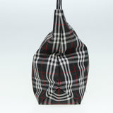 Luxury Burberry Nova Check Tote Bag Nylon Black Silver Auth ti1963