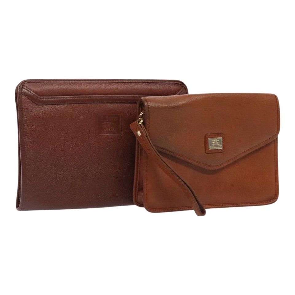 Luxury BurberrySs Clutch Bag Leather 2Set Brown Auth ti1987