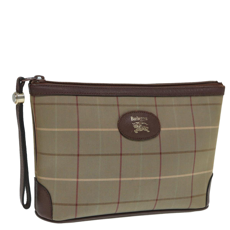 Luxury BurberrySs Nova Check Clutch Bag Canvas Beige Auth ti2016