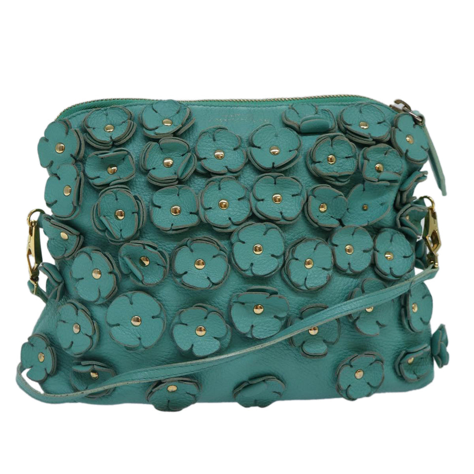 Luxury Burberry Shoulder Bag Leather Turquoise Blue Gold Auth ti2029