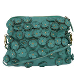 Luxury Burberry Shoulder Bag Leather Turquoise Blue Gold Auth ti2029