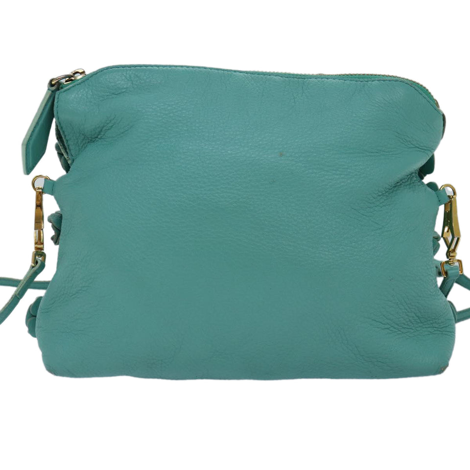 Luxury Burberry Shoulder Bag Leather Turquoise Blue Gold Auth ti2029