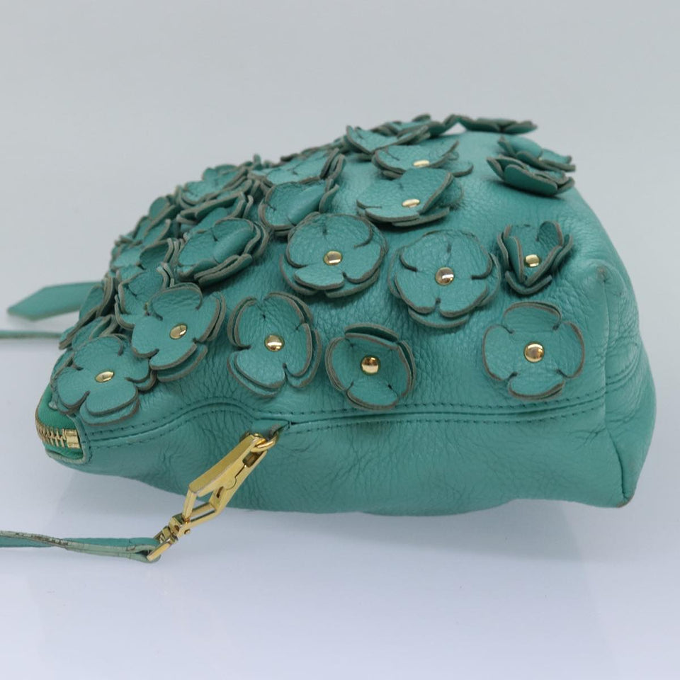 Luxury Burberry Shoulder Bag Leather Turquoise Blue Gold Auth ti2029